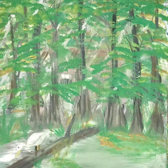 Swamp scene painting amateur signed - Picture 3 of 7